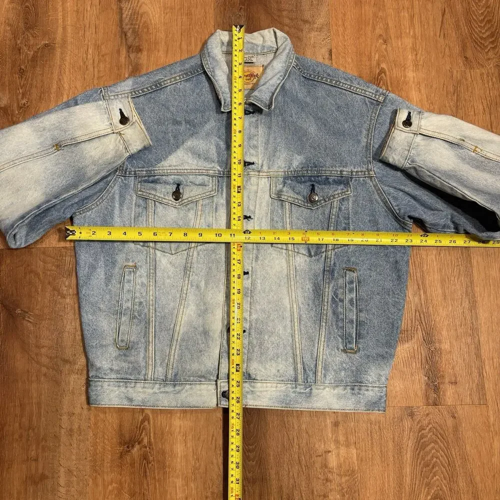 Vintage Hard Rock Cafe Miami Denim Jacket 90s Acid Light Wash Mens M Embroidered